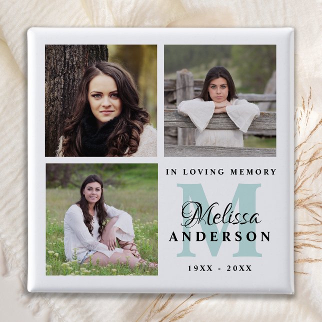 Badge Carré 5 Cm Mémorial en mémoire d'amour Monogramme Photo Funér (Créateur téléchargé)