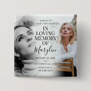 Badge Carré 5 Cm Mémorial funéraire élégant avant et après photo