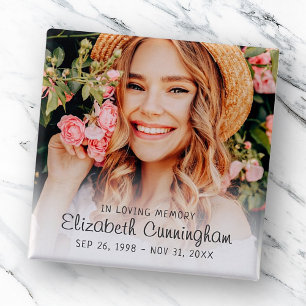 Badge Carré 5 Cm Memorial Funeral Modern Simple Cursive Photo