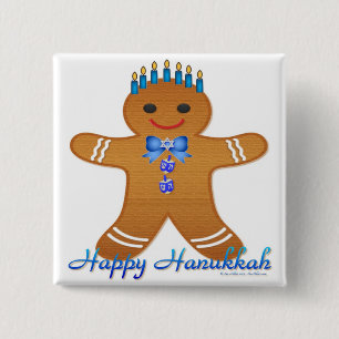 Badge Carré 5 Cm Menorah homme en pain d'épices Hanukkah joyeux