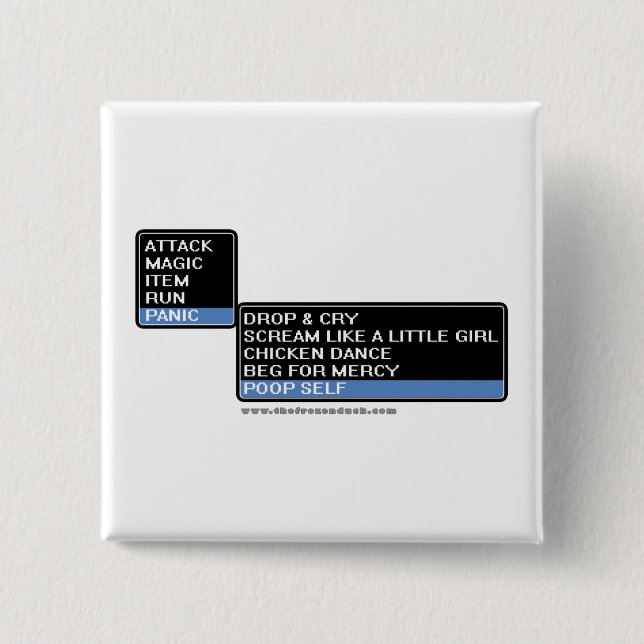 Badge Carré 5 Cm Menu de bataille de 8 bits RPG (Devant)