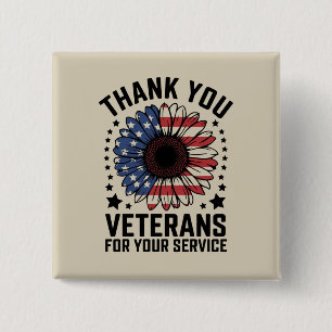 Badge Carré 5 Cm Merci aux vétérans Sunflower Military Veterans Day