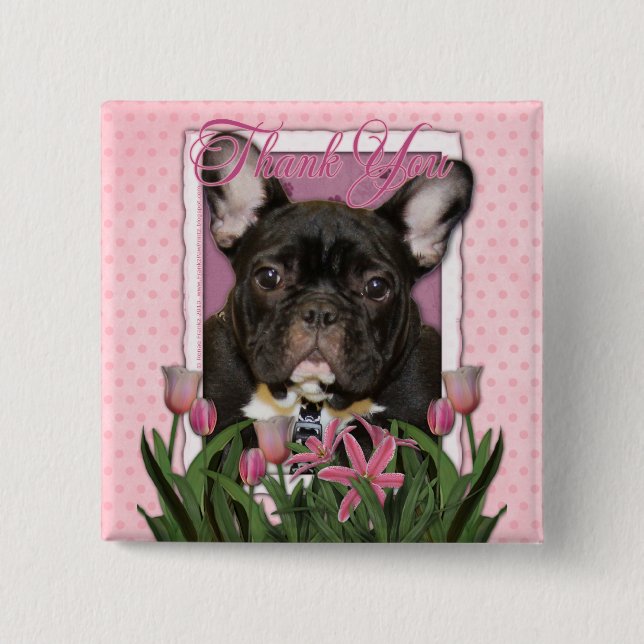 Badge Carré 5 Cm Merci - bouledogue français - Teal (Devant)