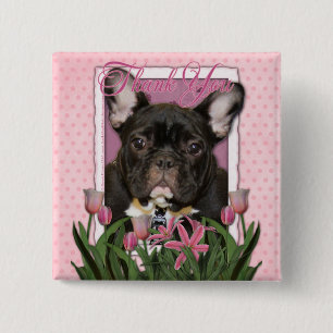 Badge Carré 5 Cm Merci - bouledogue français - Teal
