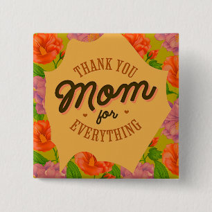 Badge Carré 5 Cm Merci Maman pour tout Salutation de la Fête des Mè