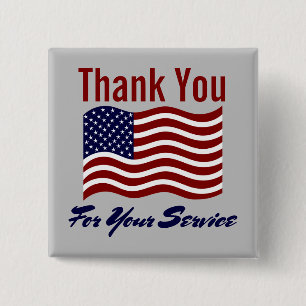 Badge Carré 5 Cm Merci pour le drapeau américain de service