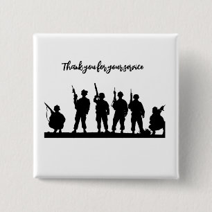 Badge Carré 5 Cm Merci pour votre service soldats noir&blanc