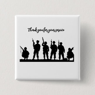 Badge Carré 5 Cm Merci pour votre service soldats noir&blanc