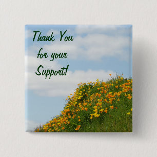 Badge Carré 5 Cm Merci pour votre soutien ! Fleurs de pavot Ciel bl