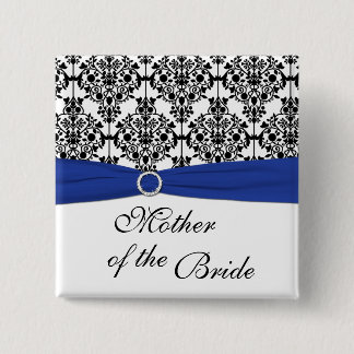 Badge Carré 5 Cm Mère blanche de damassé de noir bleu du Pin de
