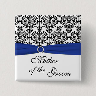 Badge Carré 5 Cm Mère blanche de damassé de noir bleu du Pin de