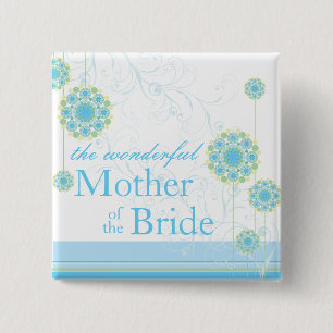 Badge Carré 5 Cm Mère bleue de fleur de neige de bouton de mariage