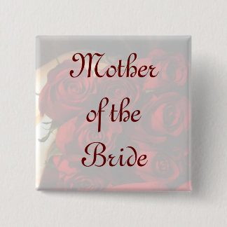 Badge Carré 5 Cm Mère de la jeune mariée - bouquet de rose rouge