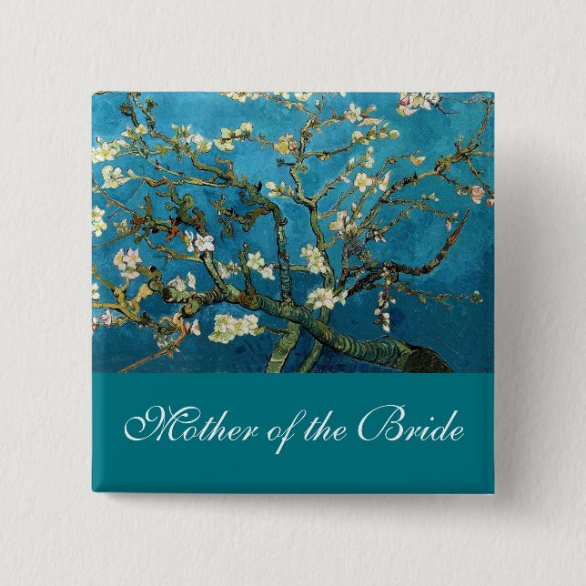 Badge Carré 5 Cm Mère de la mariée arbre d'amandier en fleurs (Devant)