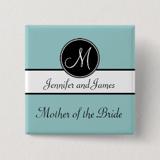 Badge Carré 5 Cm Mère de monogramme de noir bleu du bouton de jeune