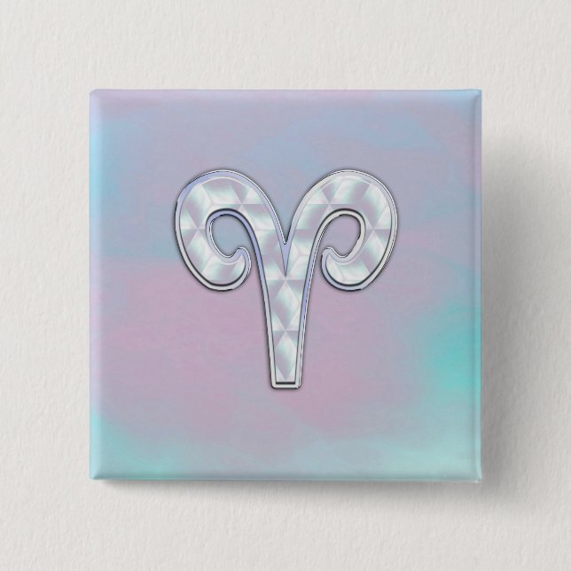 Badge Carré 5 Cm Mère de Pearl Aries Zodiac Symbole Décor (Devant)