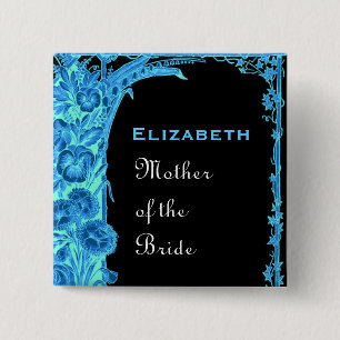 Badge Carré 5 Cm Mère des fleurs vintages bleues de jeune mariée
