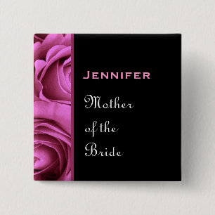 Badge Carré 5 Cm Mère du nom de coutume de roses de rose de noir d