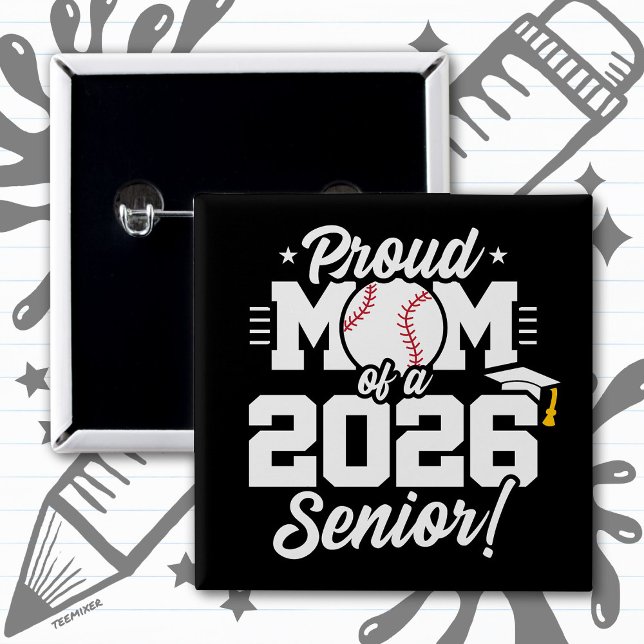Badge Carré 5 Cm Mère fière d'un diplômé de baseball 2026 (Créateur téléchargé)