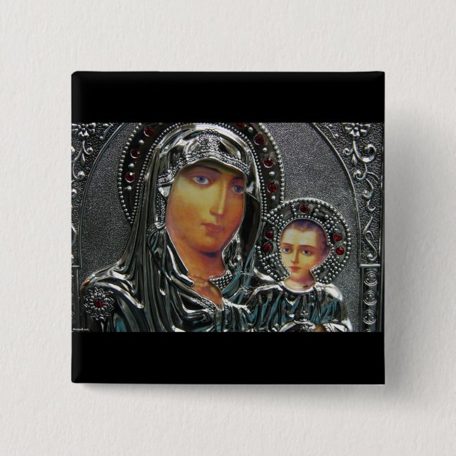 Badge Carré 5 Cm Mère Marie et bébé Jésus (Devant)