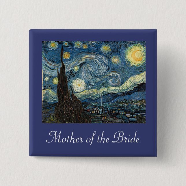 Badge Carré 5 Cm Mère/père de la mariée/mariée Starry Night (Devant)