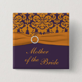 Badge Carré 5 Cm Mère pourpre et orange Damas de l'Épouse