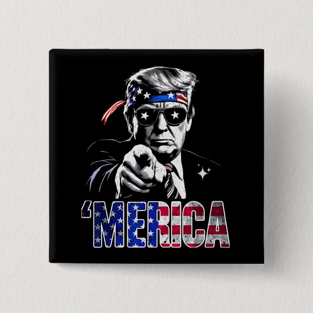 Badge Carré 5 Cm Merica Trump American Flag États-Unis (Devant)