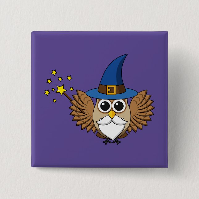 Badge Carré 5 Cm Merlin mignon, sortilège (Devant)