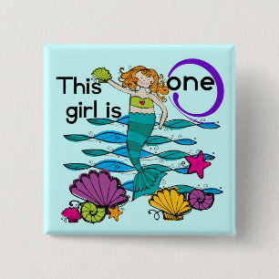 Badge Carré 5 Cm Mermaid 1er Anniversaire Tshirts et cadeaux