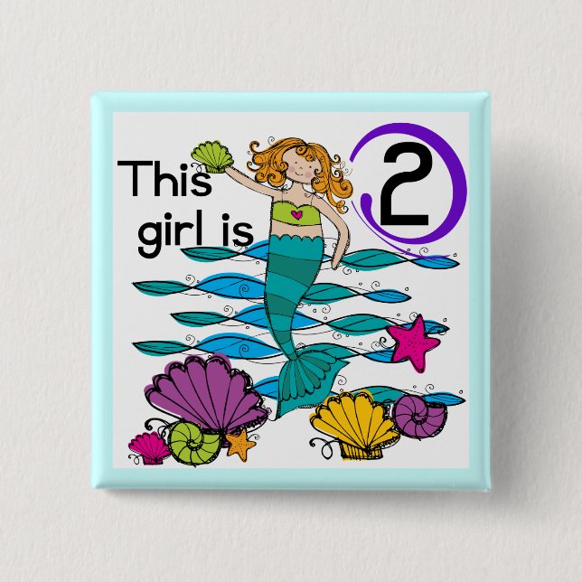 Badge Carré 5 Cm Mermaid 2e Anniversaire Tshirts et cadeaux (Devant)