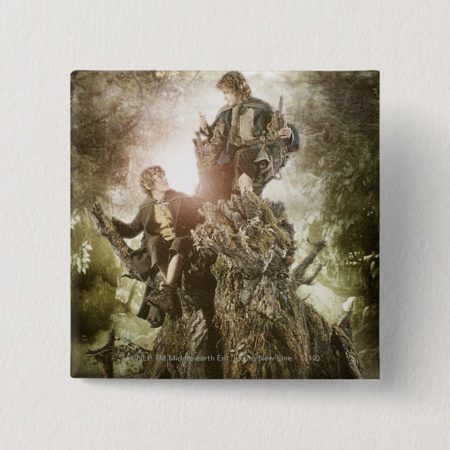 Badge Carré 5 Cm Merry and Peregrin on Treebeard (Devant)