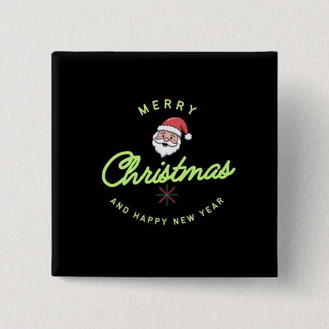 Badge Carré 5 Cm Merry Christmas and Happy New Year (Devant)