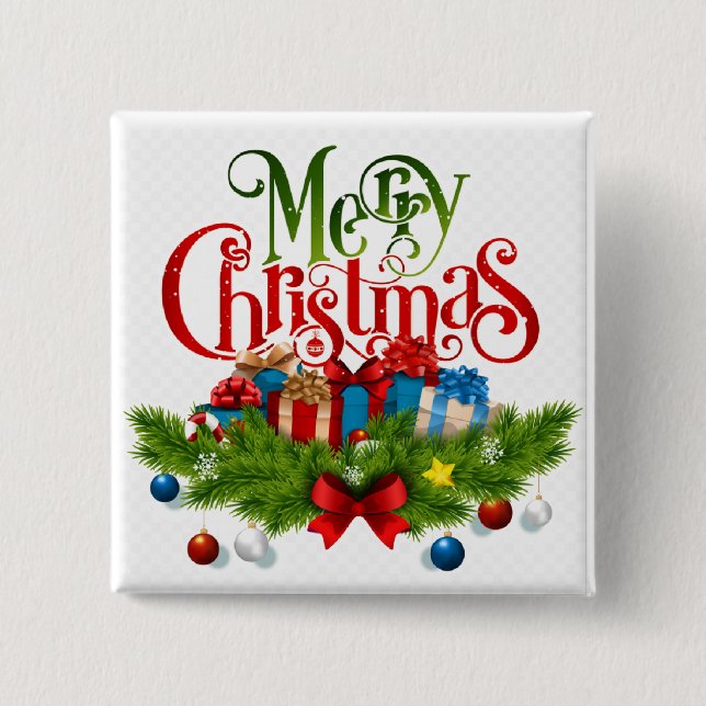 Badge Carré 5 Cm Merry Christmas, Colorful design, (Devant)