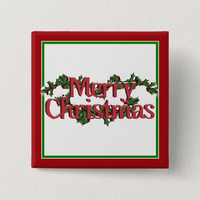 Badge Carré 5 Cm Merry Christmas Text with Wreath & Snow (Devant)