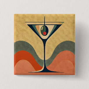 Badge Carré 5 Cm Mi-siècle Moderne "vague de martini à l'olive pime