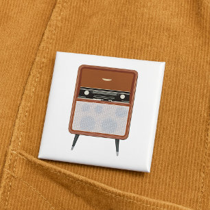 Badge Carré 5 Cm Mi-siècle Vintage Radio Retro Music Lover