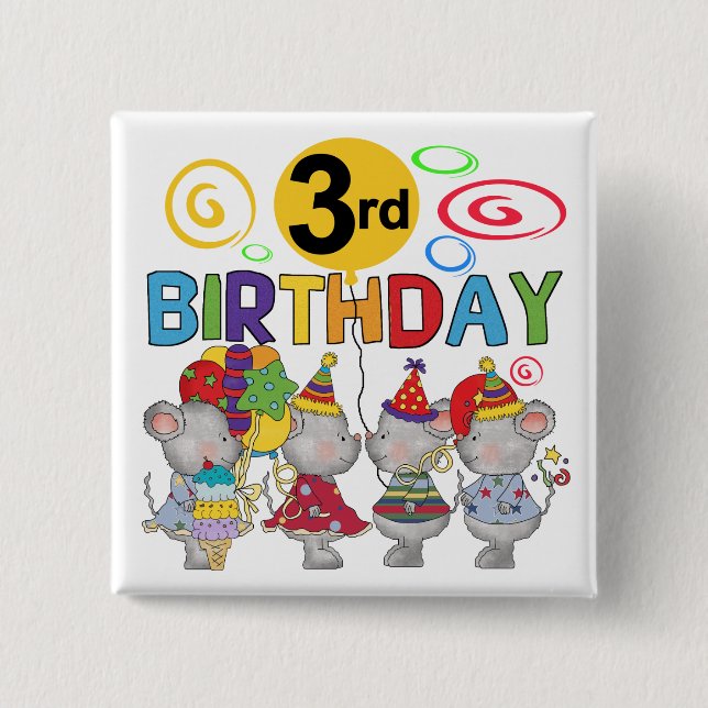 Badge Carré 5 Cm Mice 3e anniversaire T-shirts et cadeaux (Devant)