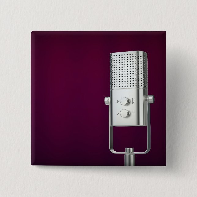 Badge Carré 5 Cm Microphone argenté (Devant)