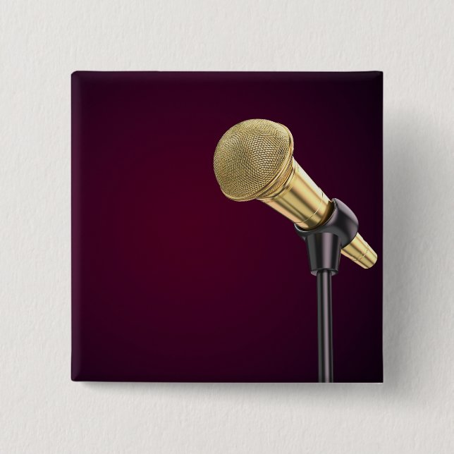 Badge Carré 5 Cm Microphone audio d'or (Devant)