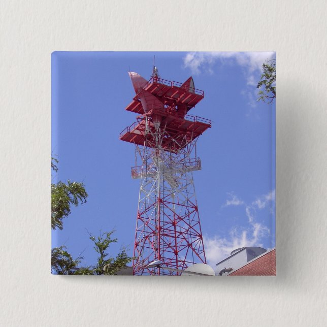 Badge Carré 5 Cm Microwave Relay Radio Telecom Tower (Devant)