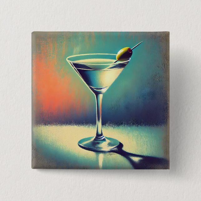 Badge Carré 5 Cm Mid Century I Love The Blues Martini Art (Devant)