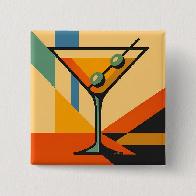 Badge Carré 5 Cm Mid Century Modern Sunrise Bauhaus Martini (Devant)