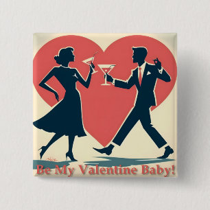 Badge Carré 5 Cm Mid Century Valentine moderne Hip Dancing Couple