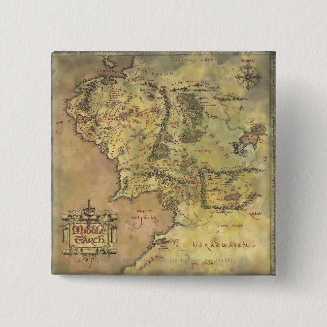 Badge Carré 5 Cm MIDDLE EARTH™ Map (Devant)