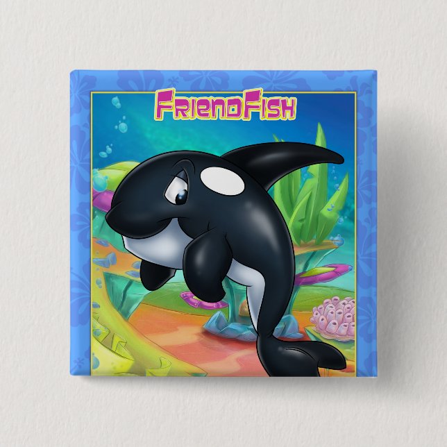 Badge Carré 5 Cm mignon baleine de dessin animé sur un bouton (Devant)