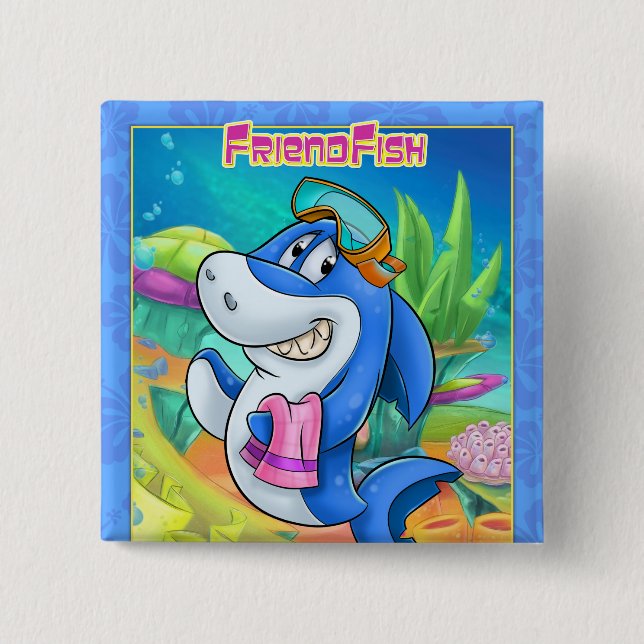 Badge Carré 5 Cm mignon bouton requin caricature (Devant)