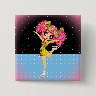 Badge Carré 5 Cm Mignon Figure Patinage Iceskating fille personnali