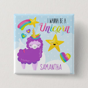 Badge Carré 5 Cm Mignon lama je veux être une licorne