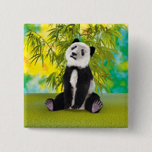 Badge Carré 5 Cm Mignon Ours Panda Kawaii Amoureux des Animaux Cade