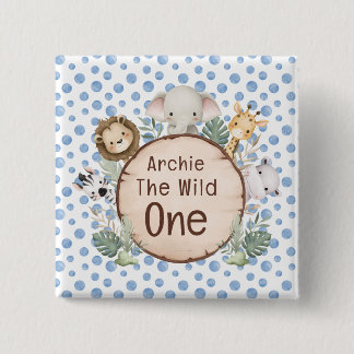 Badge Carré 5 Cm Mignon Sauvage Forêt Animaux de la Forêt Bleue